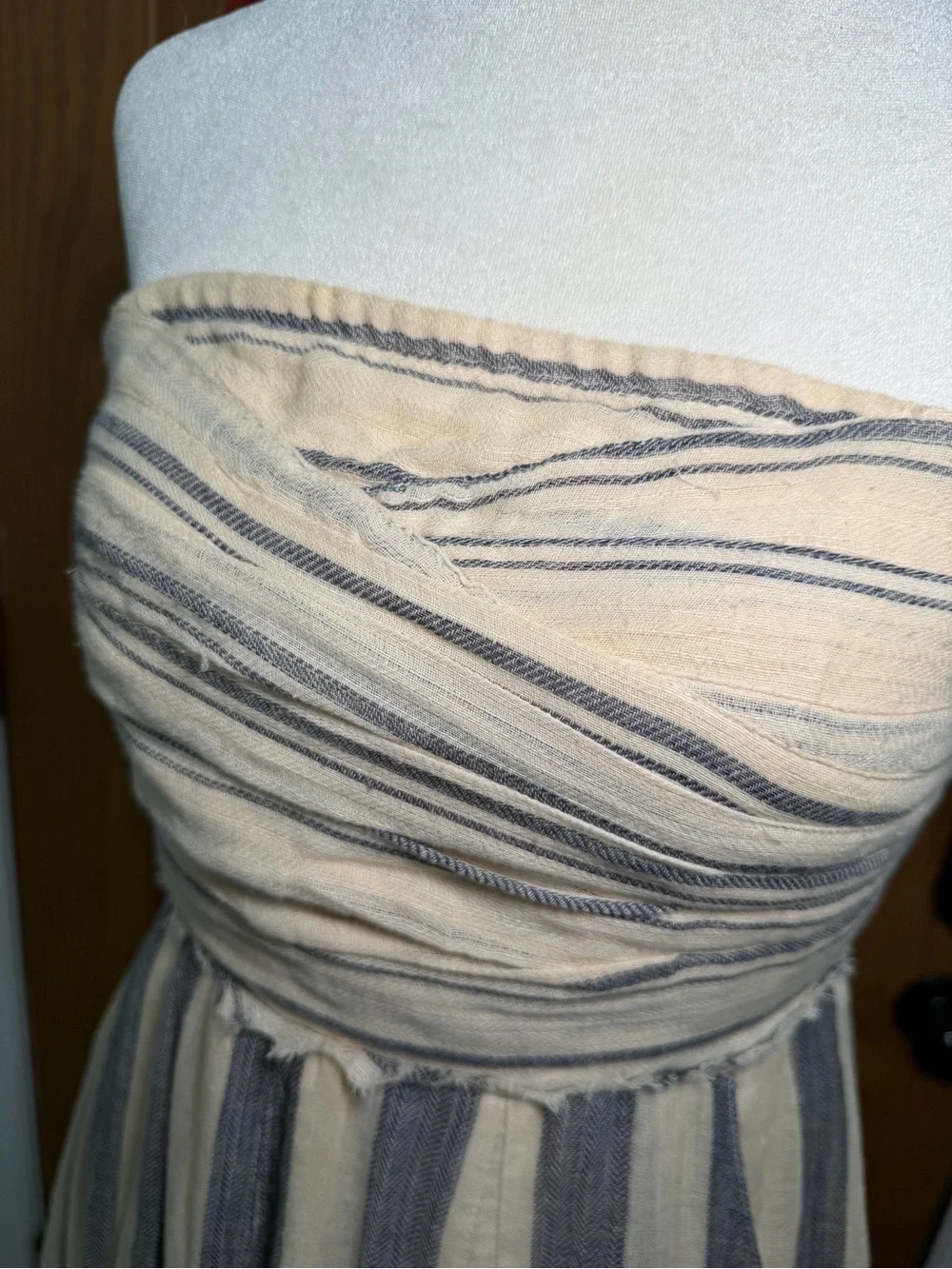 Free People Striped Strapless Maxi Dress Tie Waist Boho Coastal Size M